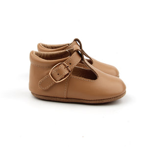 ‘Florence’ Leather T-Bar Shoes (Latte) - soft sole pre-walkers