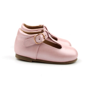 ‘Florence’ Leather T-Bar Shoes (Frosty Blush) - hard sole