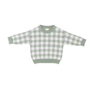 Kynd Baby Jacquard Knit Jumper - Sage Gingham