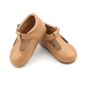 ‘Florence’ Leather T-Bar Shoes (Latte) - hard sole