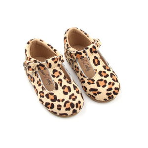 ‘Florence’ Leather T-Bar Shoes (Leopard) - hard sole