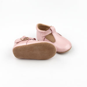 ‘Florence’ Leather T-Bar Shoes (Frosty Blush) - soft sole pre-walkers