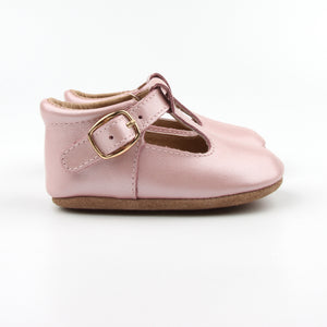 ‘Florence’ Leather T-Bar Shoes (Frosty Blush) - soft sole pre-walkers