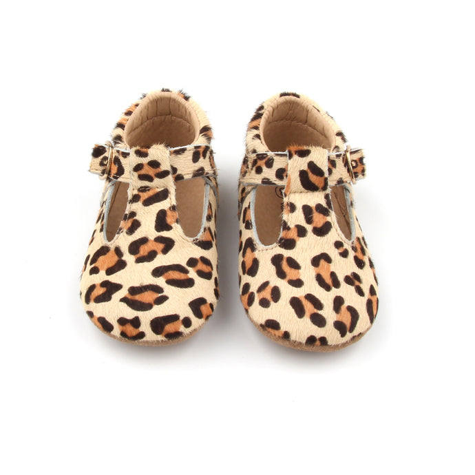 ‘Florence’ Leather T-Bar Shoes (Leopard) - soft sole pre-walkers