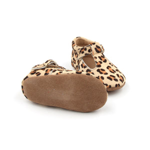 ‘Florence’ Leather T-Bar Shoes (Leopard) - soft sole pre-walkers
