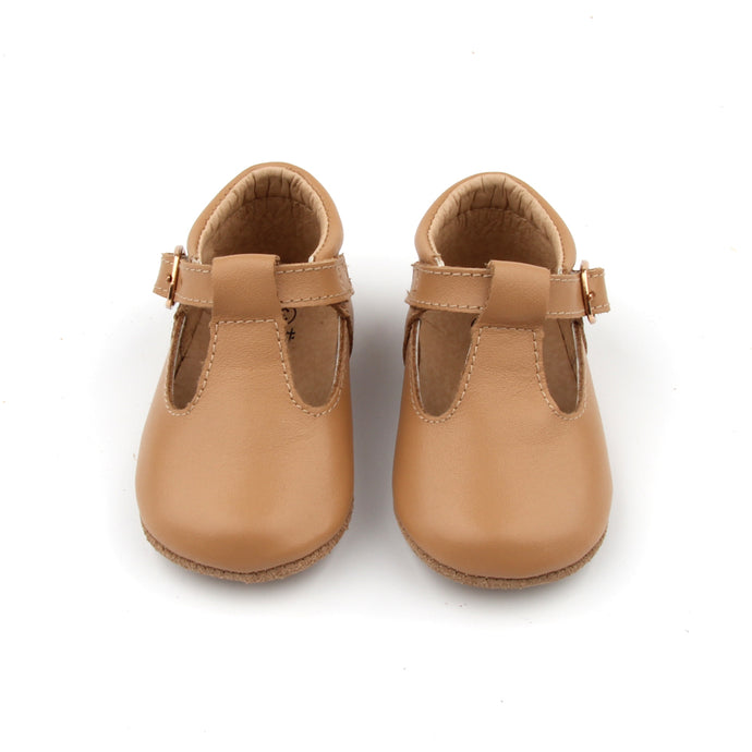 ‘Florence’ Leather T-Bar Shoes (Latte) - soft sole pre-walkers